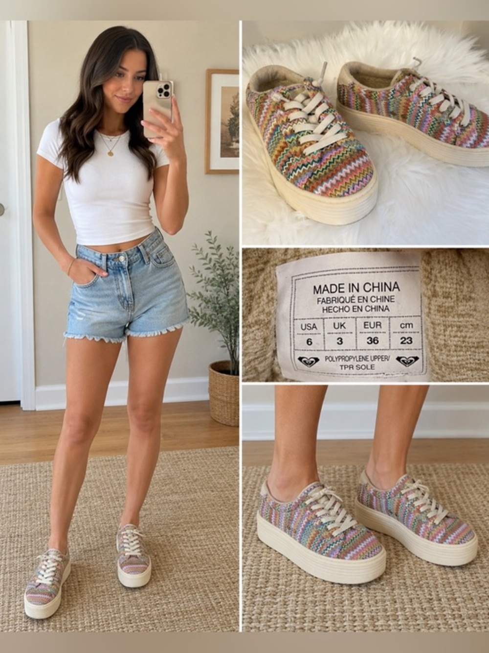 Roxy Multicolor Knit Platform Sneakers - Cream Sole